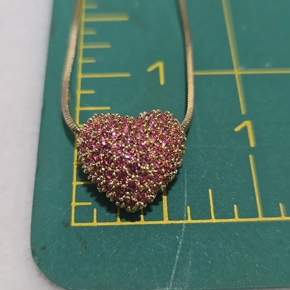 14k Gold Plated Necklace with Stunning Pink Crystal Heart Pendant